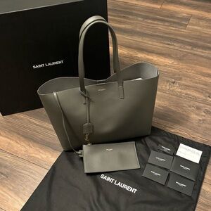 ❌SOLD❌ Saint Laurent Shopping East/West Tote Bag in Storm Grey Smooth Calfskin